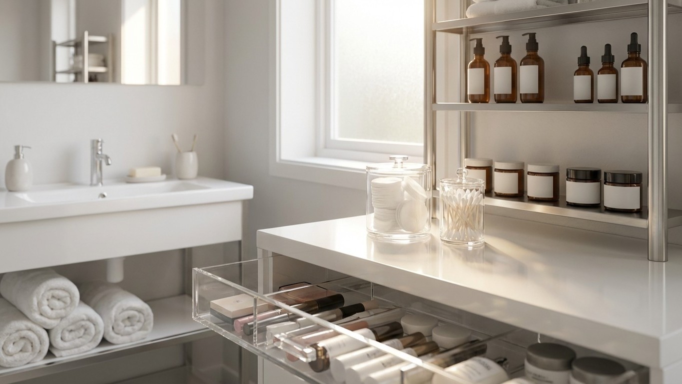 Organisation salle de bain : rangement hygiène, soins et stocks sans encombrer