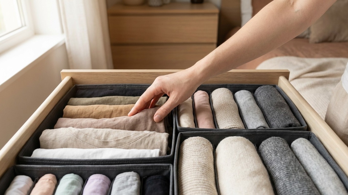 Organisation des tiroirs vêtements : séparateurs, catégories et pliage vertical