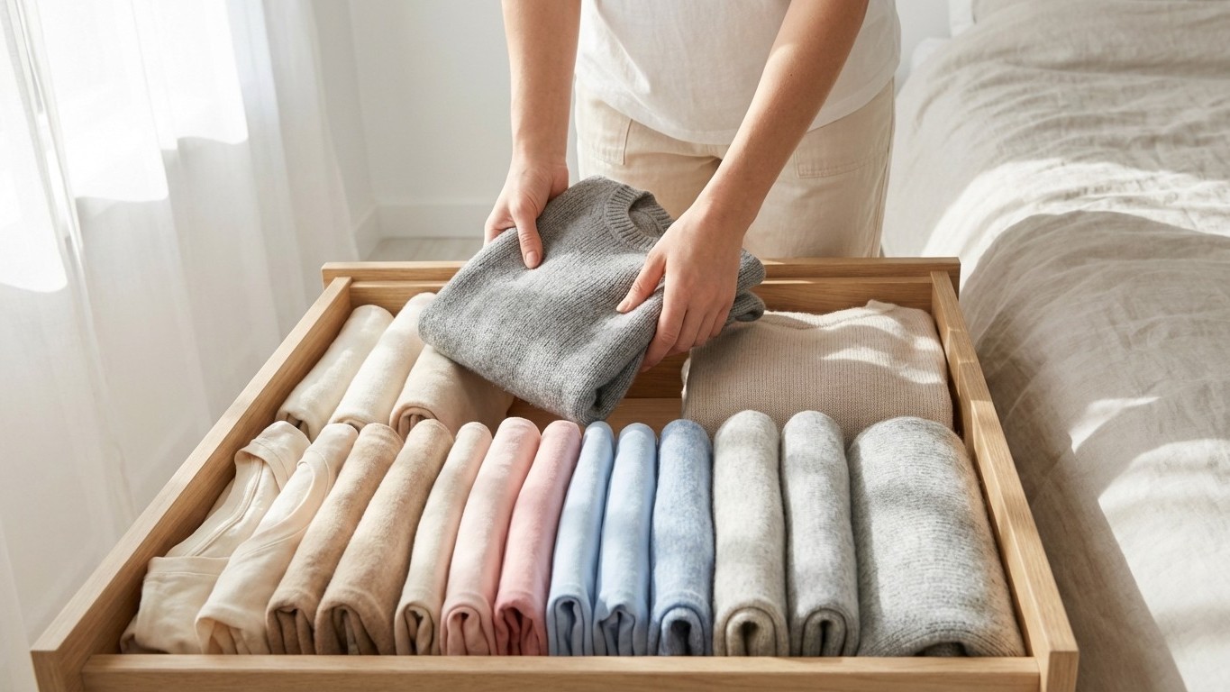 Pliage gain de place : techniques simples pour vêtements, pulls et t-shirts