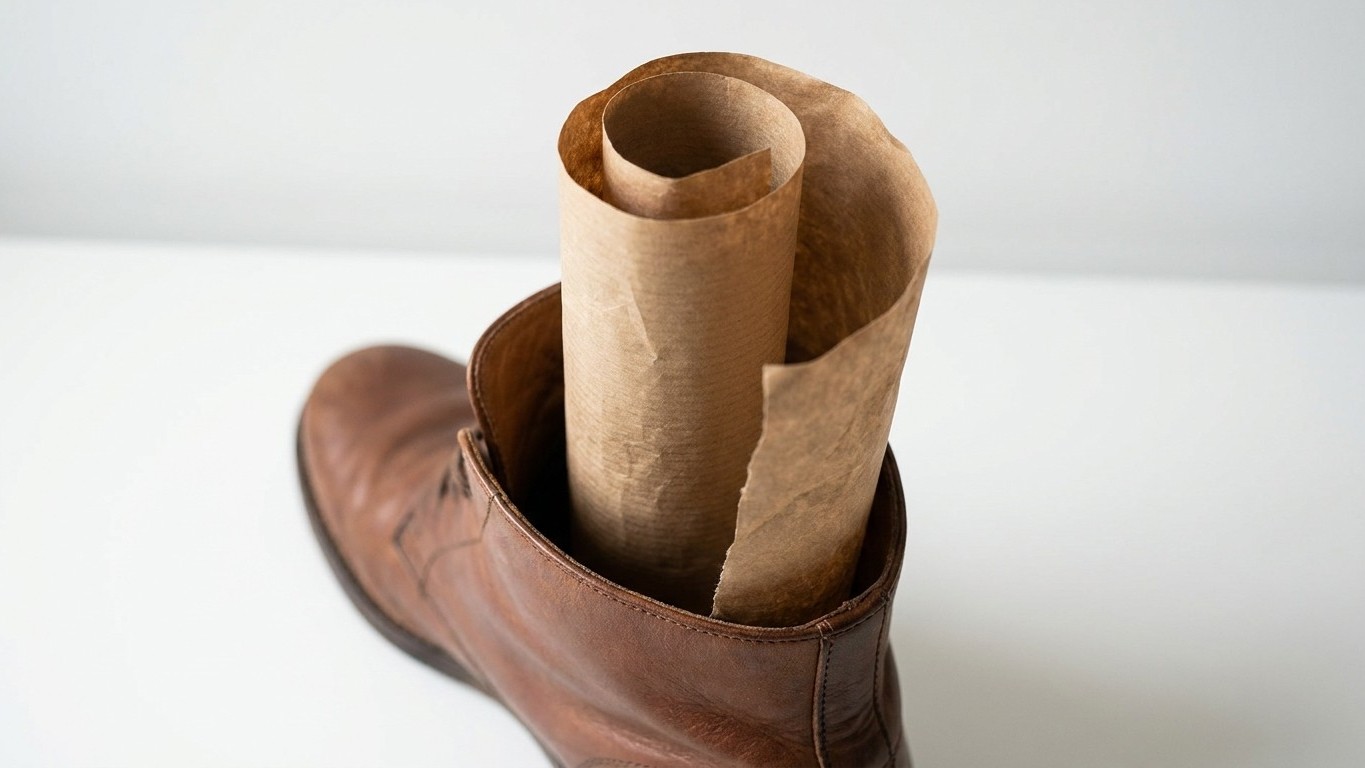 Ce rouleau de papier glissé dans vos bottines avant l'hiver suffit à éviter le pli qui ne part plus jamais