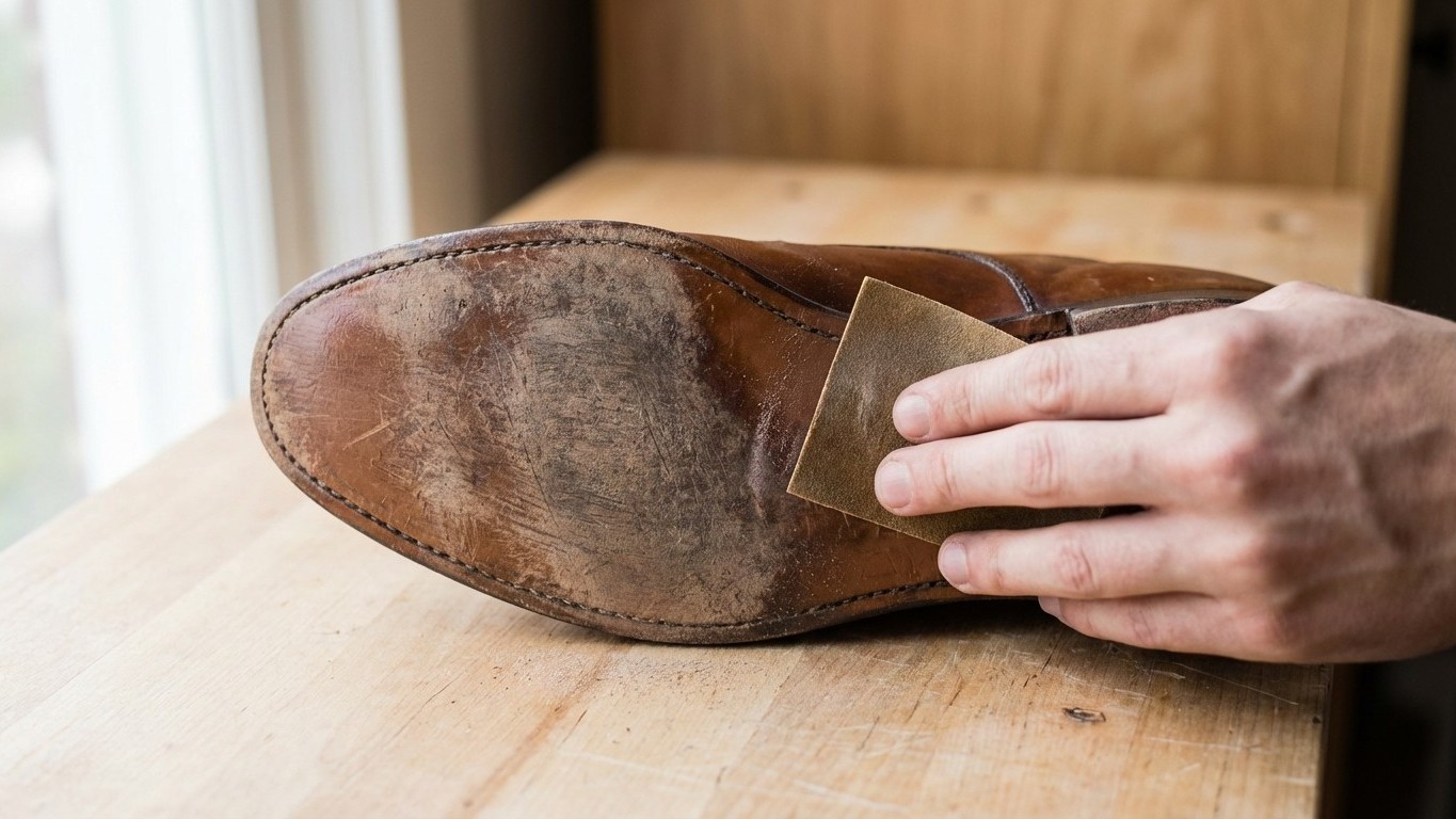 Les cordonniers font tous ce geste avec du papier de verre avant de porter des chaussures en cuir neuves