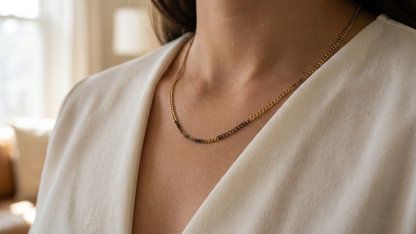 Si votre collier doré noircit sans raison, regardez ce que vous portez par-dessus : un seul tissu suffit à tout abîmer