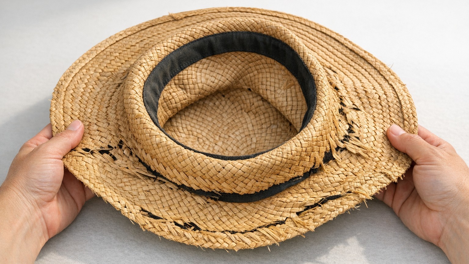 Je tassais mon chapeau de paille à plat dans ma valise : en le ressortant à l'arrivée, j'ai compris pourquoi la fibre cass...