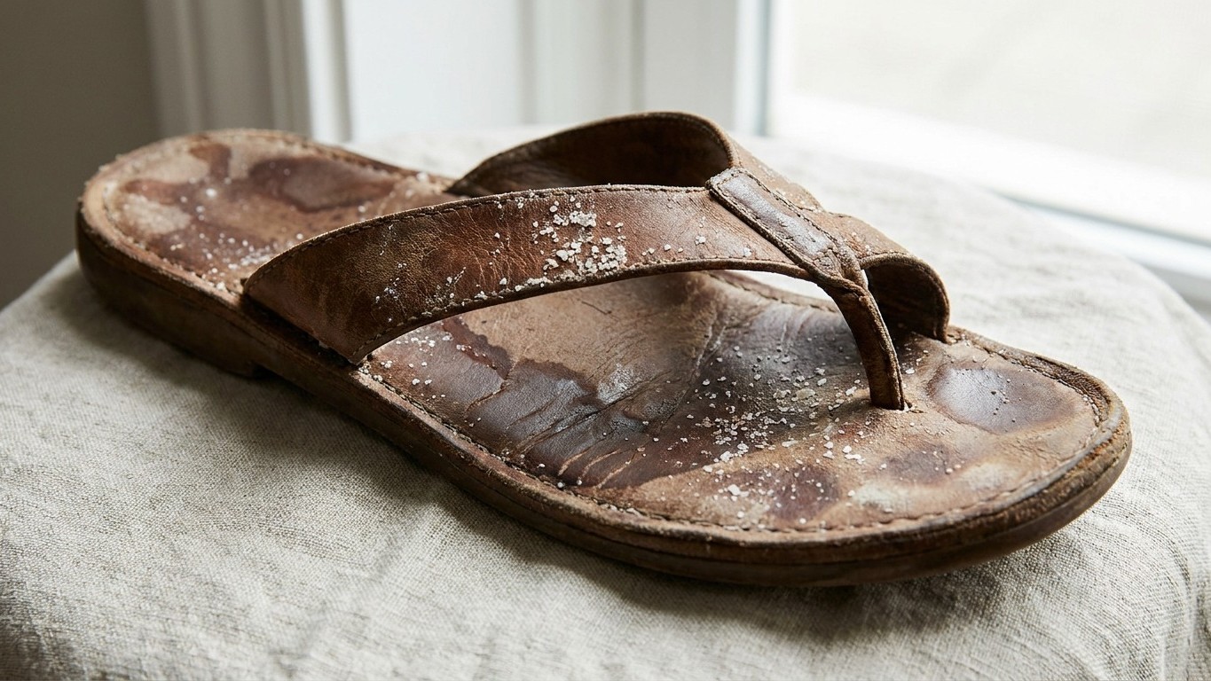 Je gardais mes sandales en cuir aux pieds pour marcher dans l'eau de mer : quand je les ai vues après séchage, j'ai compri...