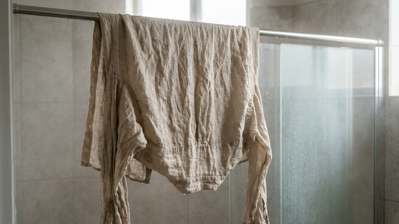 « Je pensais que la vapeur de la douche suffisait » : pourquoi le lin ressort de la salle de bain plus froissé qu’il n’y e...