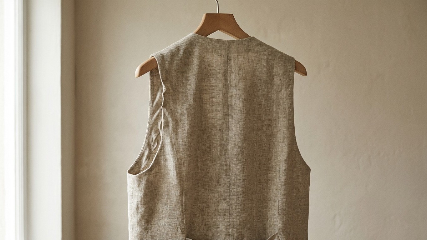 Fini le cartable porté sur une seule bretelle : ce que la traction fait au tombé d'une veste en lin ne se voit qu'une fois...