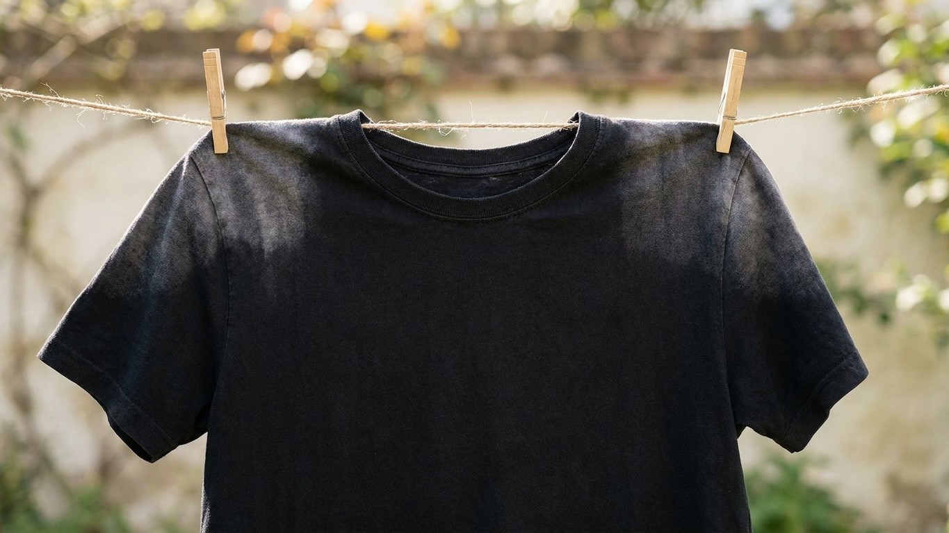 J'ai étendu mes t-shirts noirs à l'endroit en plein soleil juste pour qu'ils sèchent plus vite : à la fin du mois d'août, ...