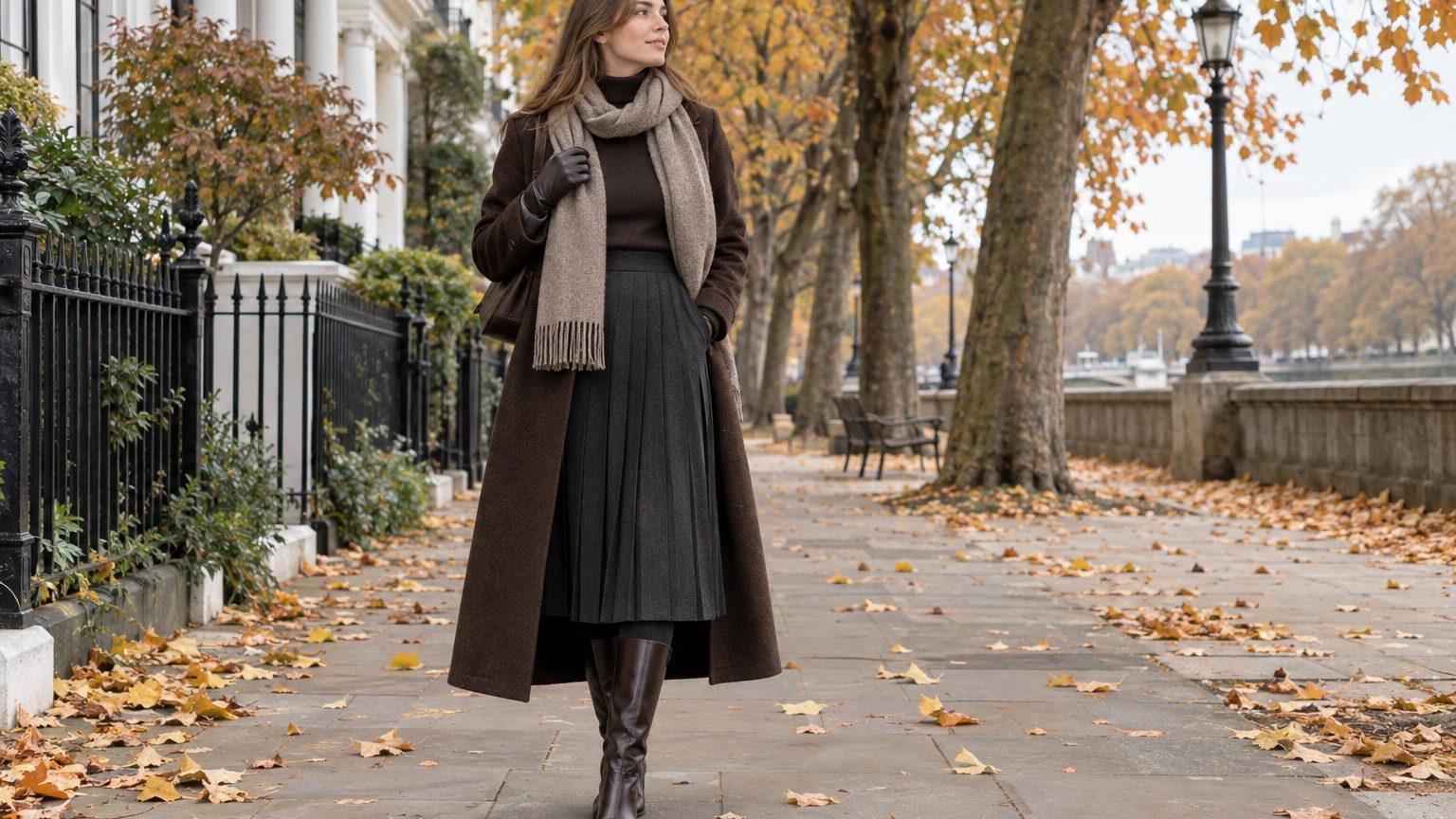 Comment porter une jupe plissée en hiver : chaussures, collants, hauts et manteaux qui fonctionnent